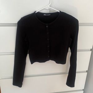 black button long sleeves crop top, size small